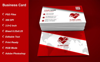 Business Card Template for Clinic - Doctor - Hospital - Customizable Designs - 606