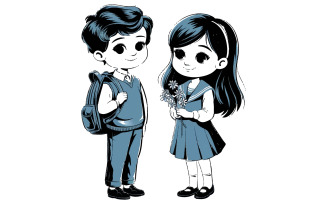 Charming girl and boy in school uniform