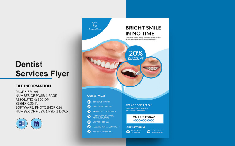 Dentist Services Flyer. word & Psd Corporate Identity