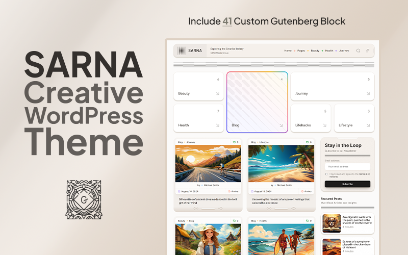 Sarna - Creative WordPress Block Theme for Content Creators WordPress Theme