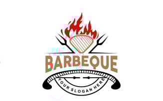 Barbeque Logo Hot Grill Design BBQ GrillV7