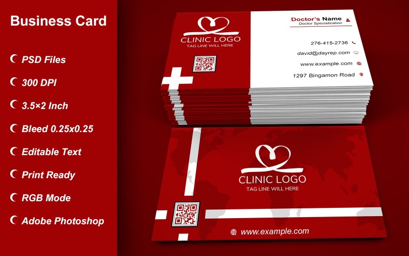 Business Card Template for Clinic - Doctor - Hospital - Customizable Designs - 611 Corporate Identity