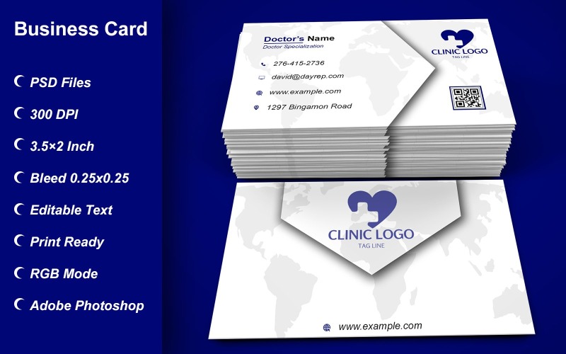 Business Card Template for Clinic - Doctor - Hospital - Customizable Designs - 612 Corporate Identity