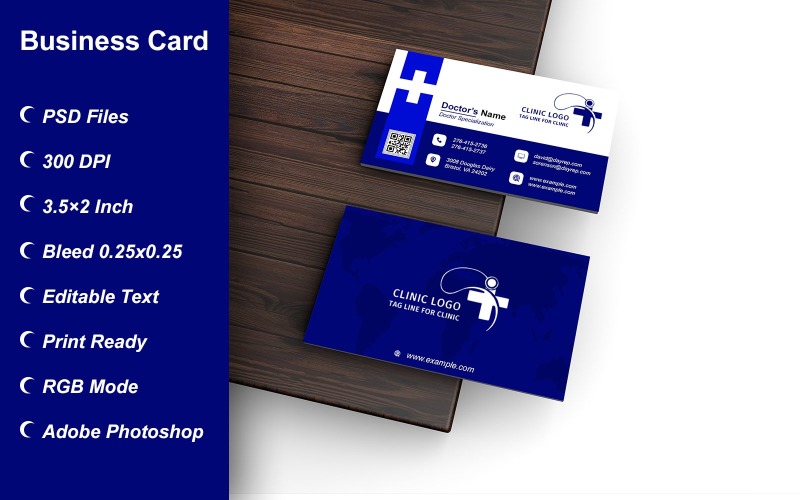 Business Card Template for Clinic - Doctor - Hospital - Customizable Designs - 613 Corporate Identity