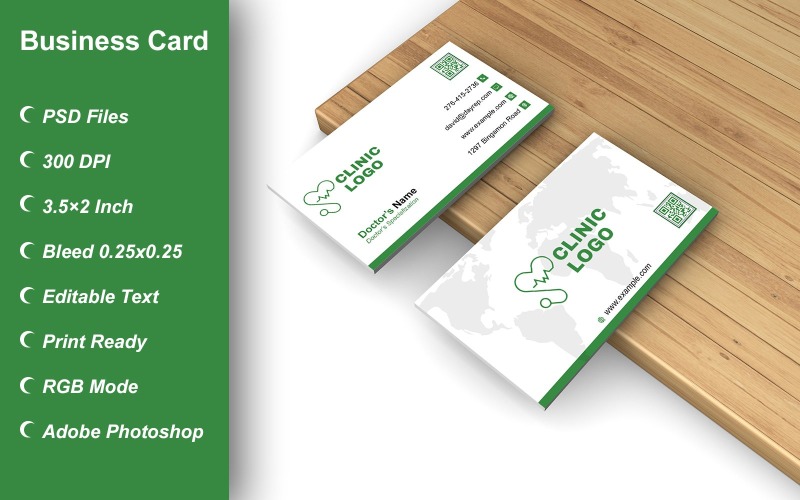 Business Card Template for Clinic - Doctor - Hospital - Customizable Designs - 614 Corporate Identity