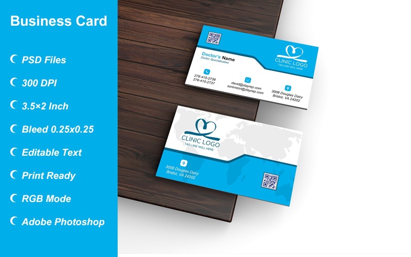 Business Card Template for Clinic - Doctor - Hospital - Customizable Designs - 616 Corporate Identity