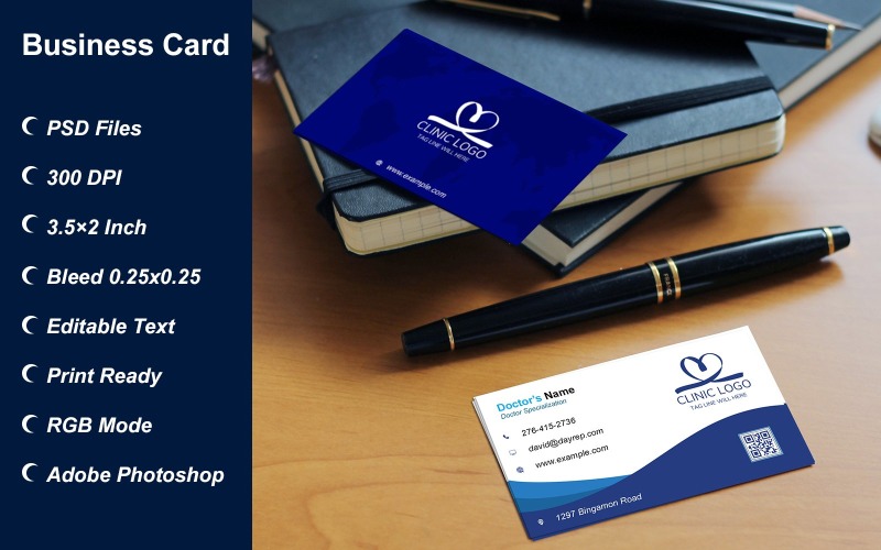 Business Card Template for Clinic - Doctor - Hospital - Customizable Designs - 617 Corporate Identity