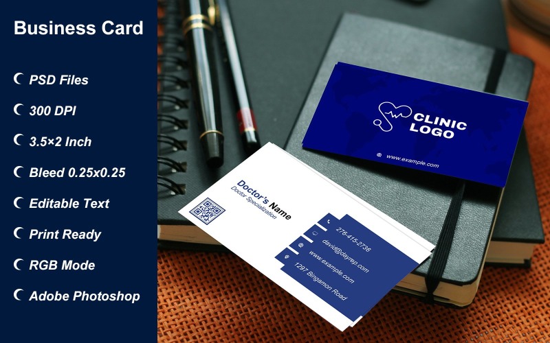 Business Card Template for Clinic - Doctor - Hospital - Customizable Designs - 618 Corporate Identity
