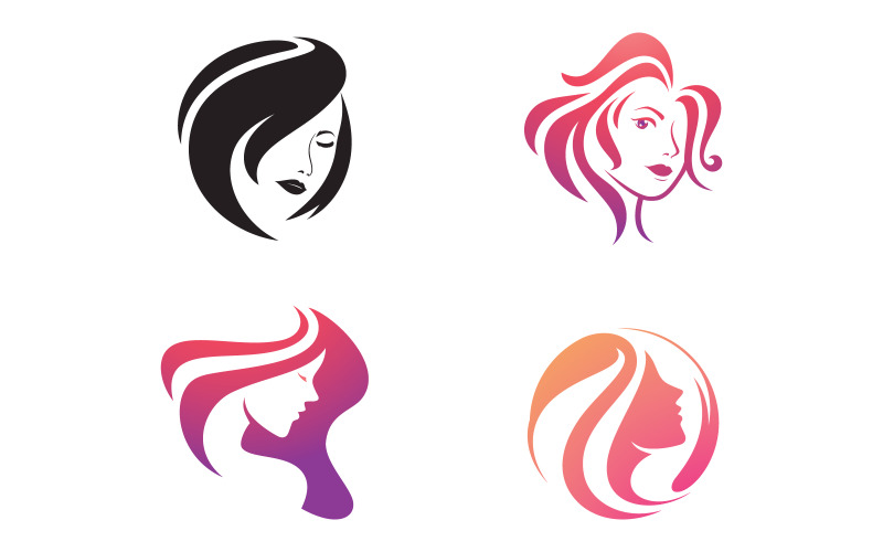 Beauty women long hair style icon V14 Logo Template