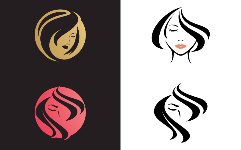 Beauty women long hair style icon V15 Logo Template