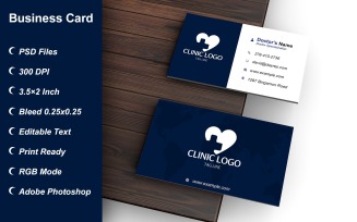 Business Card Template for Clinic - Doctor - Hospital - Customizable Designs - 622