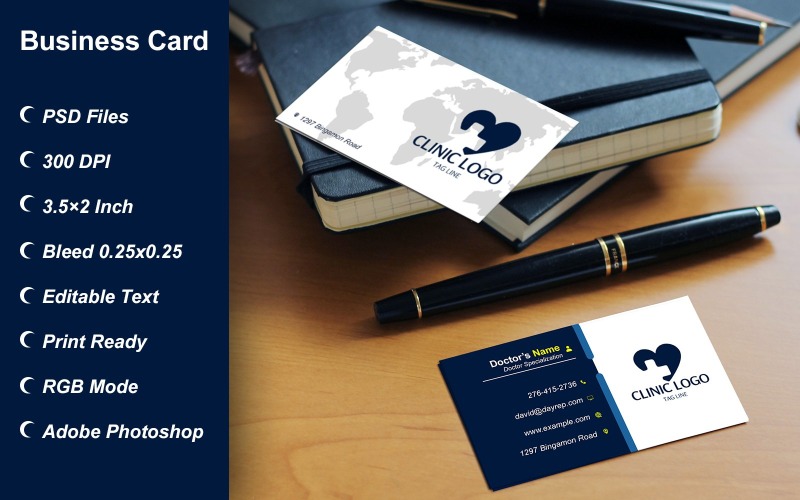Business Card Template for Clinic - Doctor - Hospital - Customizable Designs - 623 Corporate Identity