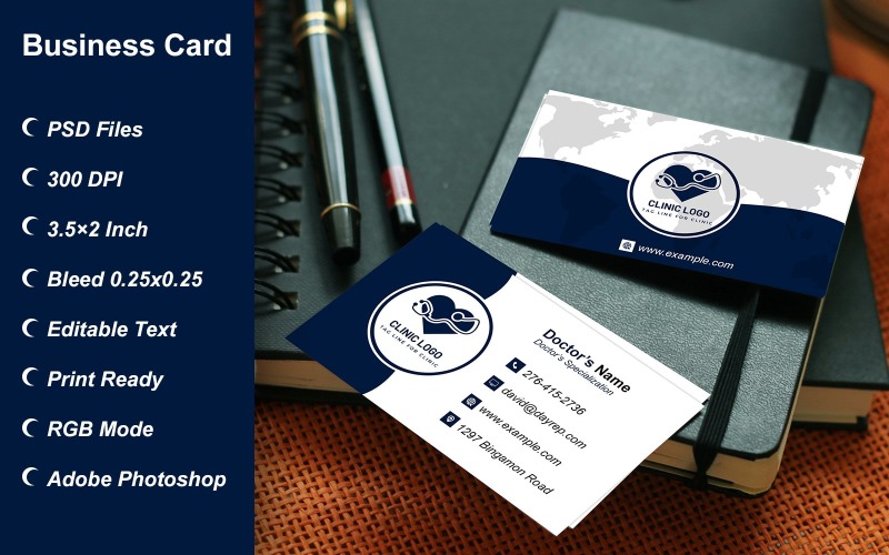 Business Card Template for Clinic - Doctor - Hospital - Customizable Designs - 624 Corporate Identity