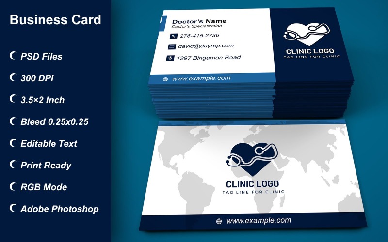 Business Card Template for Clinic - Doctor - Hospital - Customizable Designs - 626 Corporate Identity