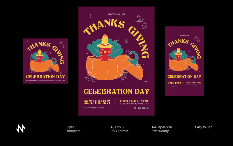 Purple Thanksgiving Celebration Flyer Corporate Identity