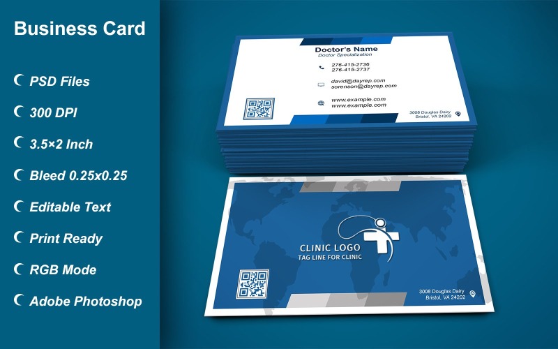 Business Card Template for Clinic - Doctor - Hospital - Customizable Designs - 631 Corporate Identity