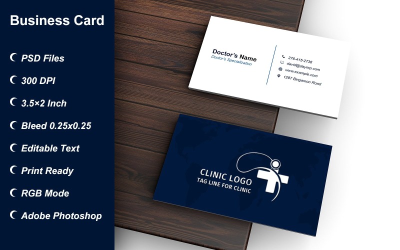 Business Card Template for Clinic - Doctor - Hospital - Customizable Designs - 632 Corporate Identity