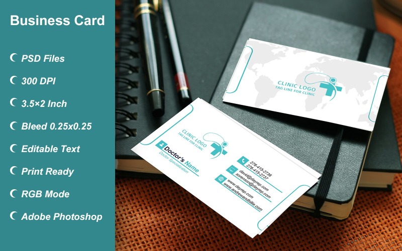 Business Card Template for Clinic - Doctor - Hospital - Customizable Designs - 634 Corporate Identity