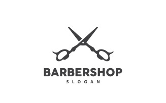 Barbershop Logo Scissors Vector Retro Vintage V4