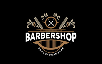 Barbershop Logo Scissors Vector Retro Vintage V5