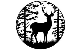 Deer standing in a forest Vector Black Silhouette Design