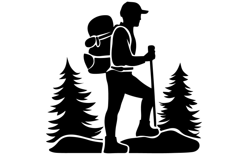 Hiker with a backpack Vector Black Silhouette Design Illustration