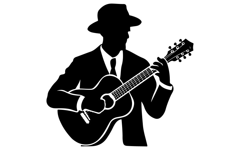Musician playing guitar Vector Black Silhouette Illustration