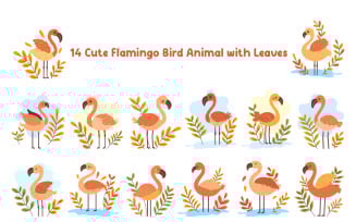 14 Cute Flamingo Bird Animal with Leaves