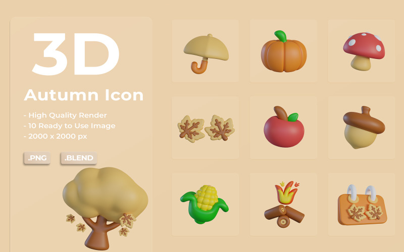 3D Autumn Set Bundle Icon Icon Set