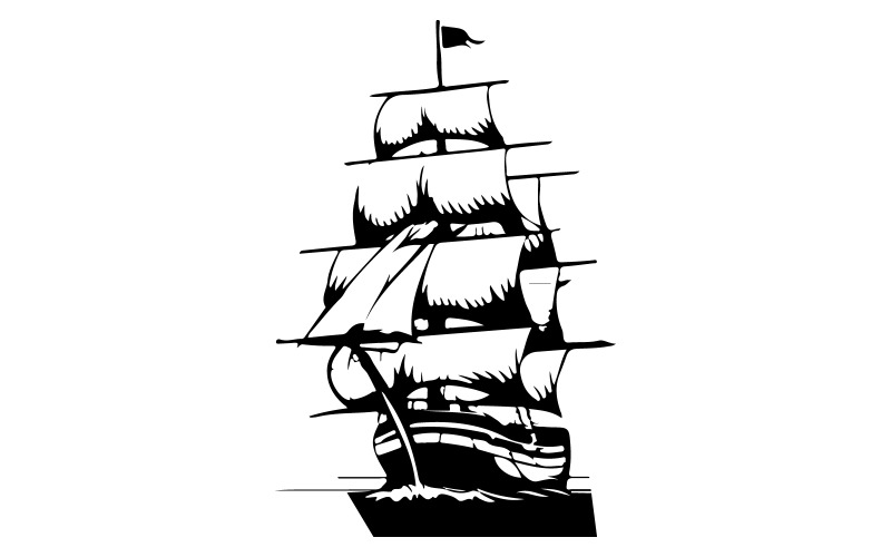 A black silhouette art of one sailboats Illustration
