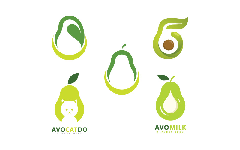 Avocado fruit logo template, healthy food symbols V15 Logo Template