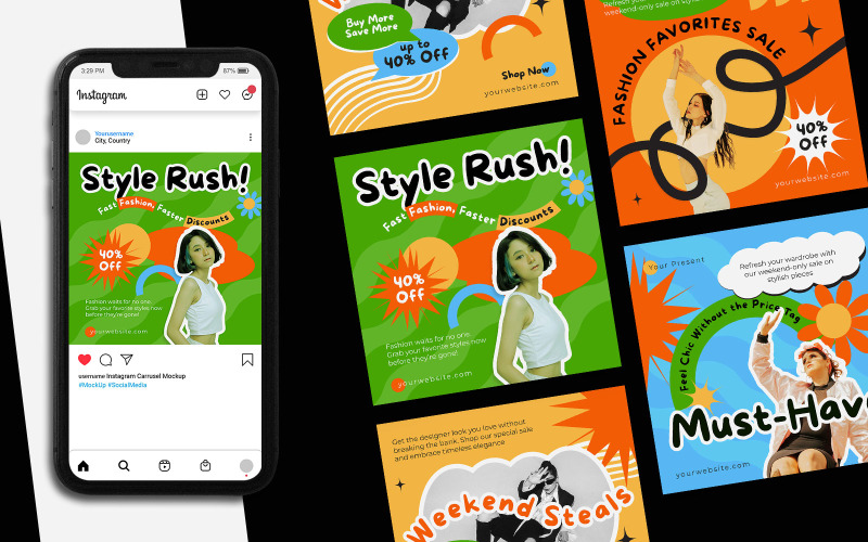 Retro Fashion Instagram Post Template Social Media