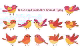 12 Cute Red Robin Bird Animal Flying