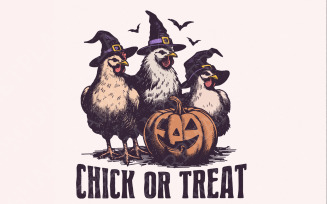 Chick or Treat PNG, Spooky Chicken Design, Fall Pumpkin, Witch Chicken, Funny Chicken, Autumn
