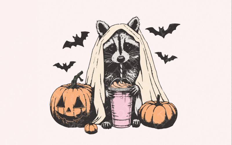 Cute Raccoon Ghost PNG, Halloween png, Spooky Season PNG, Sublimation Designs, Digital Download Illustration