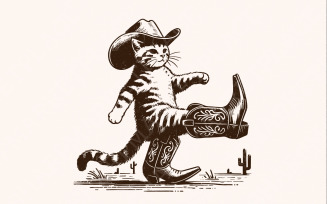 Funny Western Cowboy Cat Design, Retro Cowboy Cat Png, Digital Download, Sublimation Design,