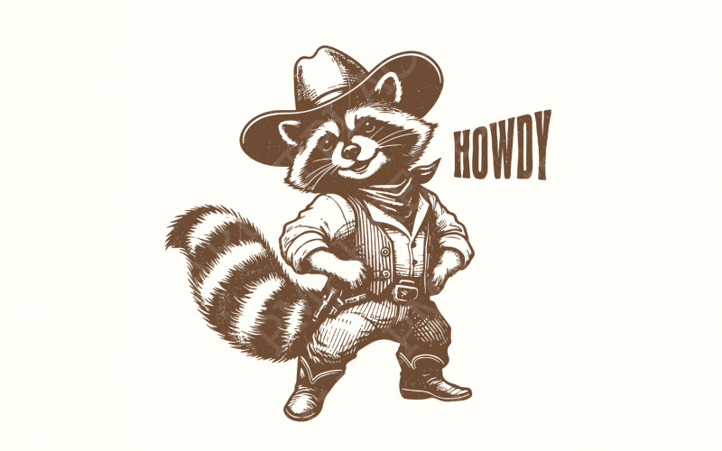 Howdy Raccoon Png, Western Saying, Country Raccoon png, Cute Shirt Design, Retro Vintage Shirt, Illustration