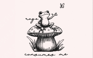 Rage Consumes Me Frog PNG, Funny Frog Illustration, Sarcastic png, Whimsical Frog On Toadstool,