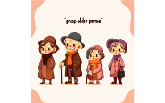 Group Cute International Day of the Older Person Illustration