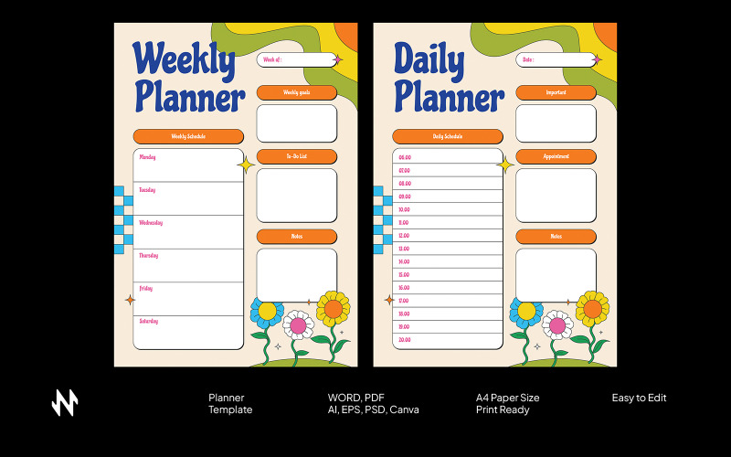 Retro Floral Daily Weekly Planner