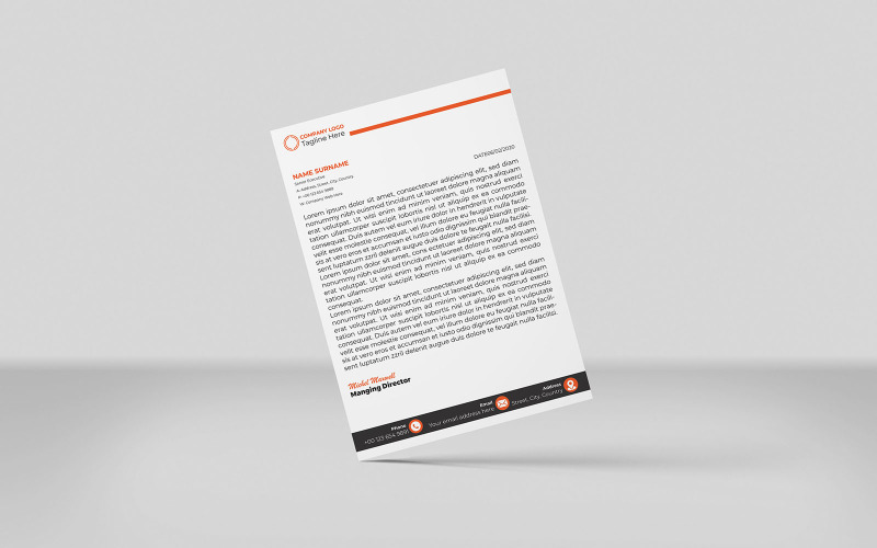 Creative Letterhead Corporate Letterhead Identity Template Design Minimal Style Black And Orange Corporate Identity