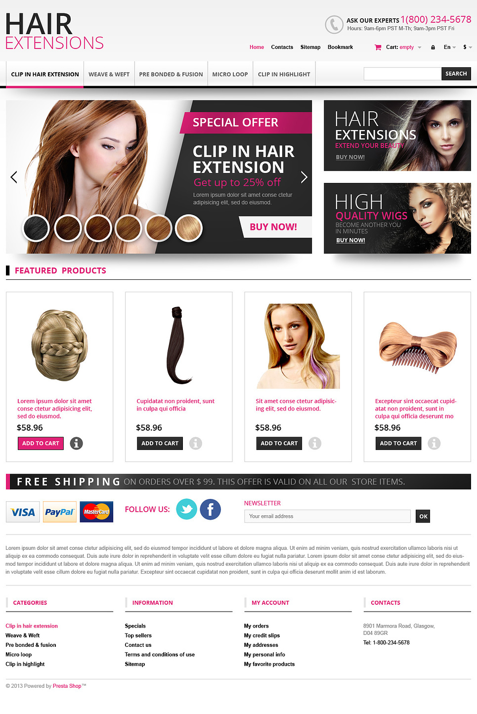 Hair Extensions Store PrestaShop Theme New Screenshots BIG