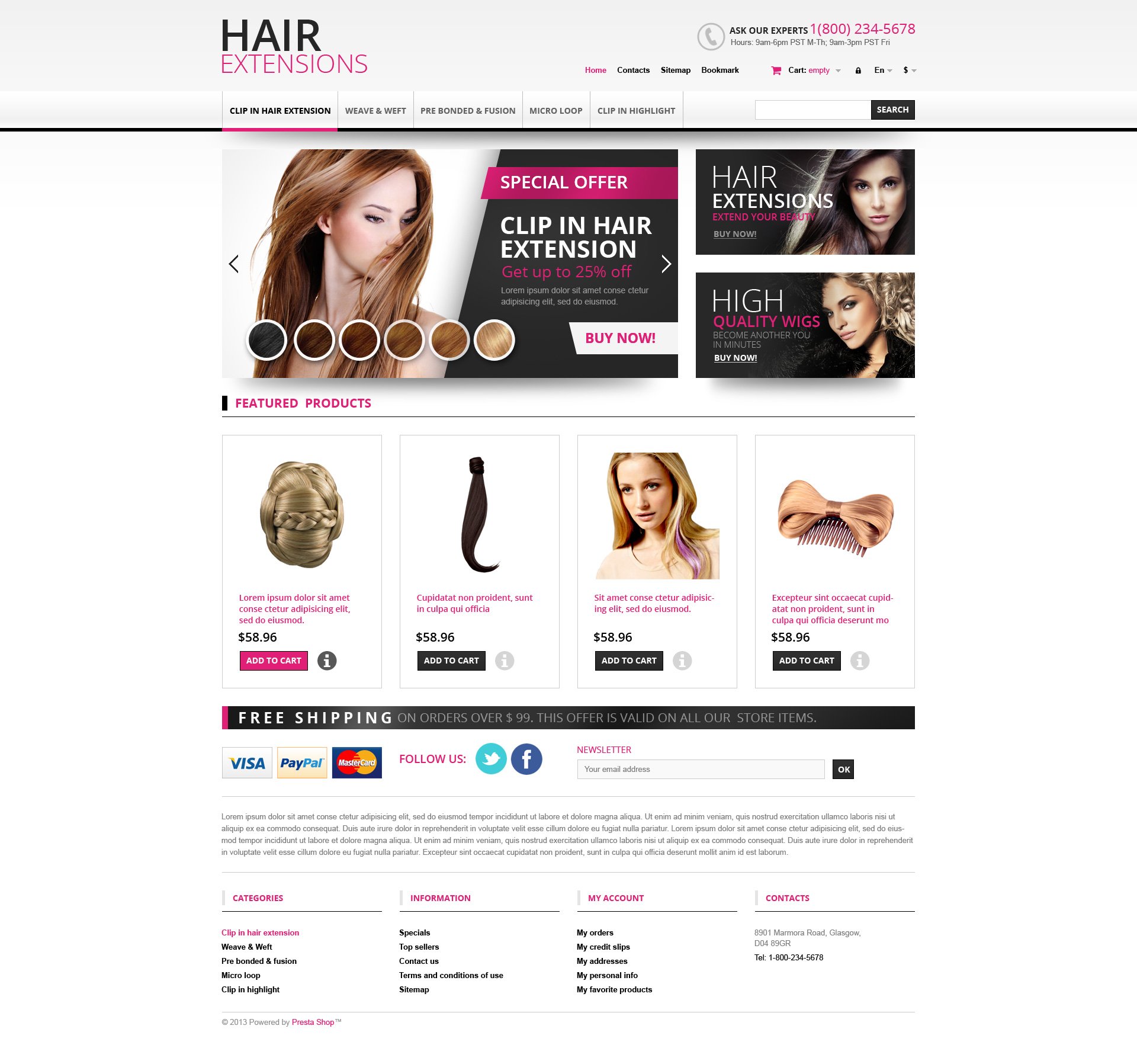 Hair Extensions Store PrestaShop Theme #45167