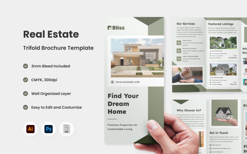 Real Estate Trifold Brochure Template V3 Corporate Identity