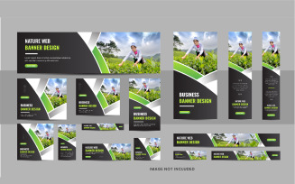 Lawn care or agro farm web banner design bundle