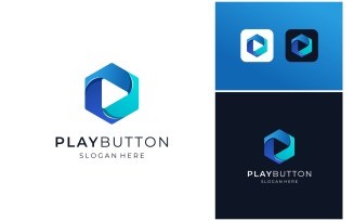 Play Button Hexagon Colorful Logo