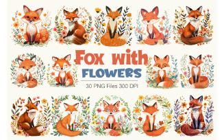 Fox with flowers. TShirt Sticker.