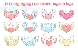 12 Lovely Flying Love Heart Angel Wings