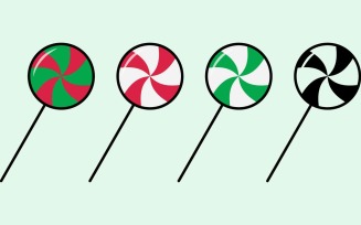 Set of vector Christmas candies, the circle color lollipops on the stick