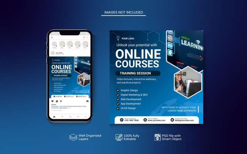 Blue PSD Professional Online Course Banner Template Social Media